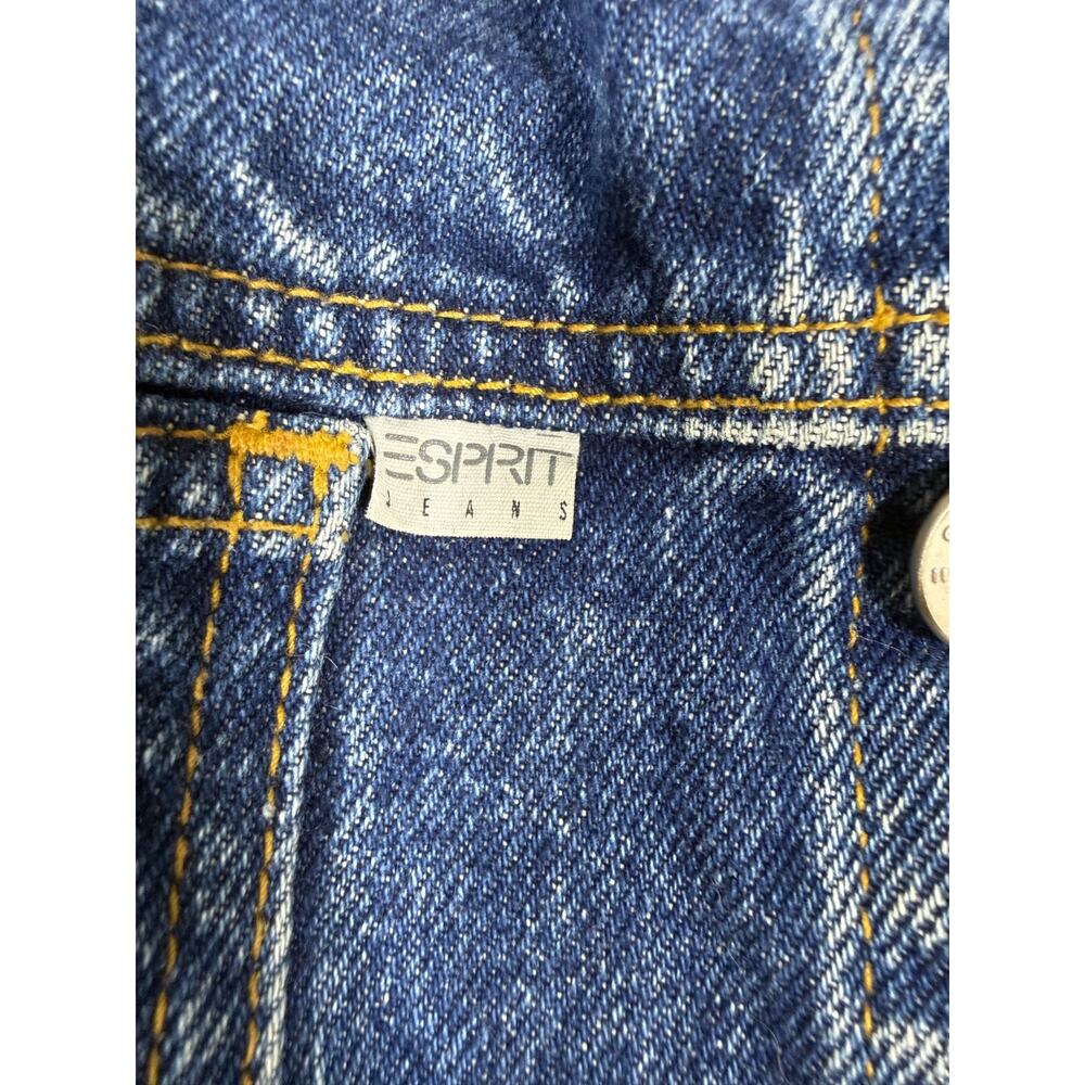 Vintage 80s Esprit Cropped Denim Jacket Dark Wash Supermodel Grunge L - Picture 5 of 9